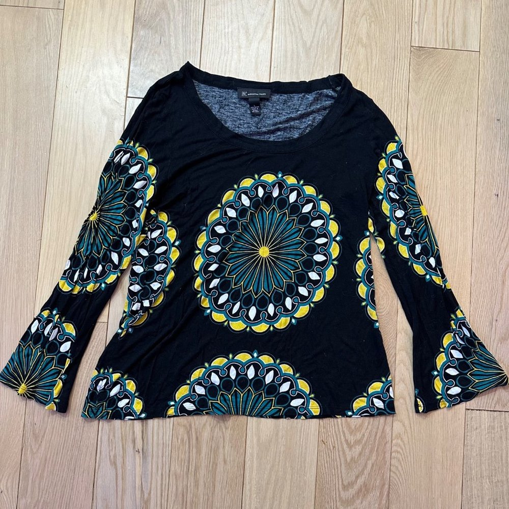 INC International Concepts Black Mandala Long Sleeve Top | Size: L